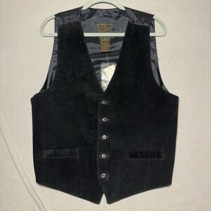VTG Dual Control Mens XL Suede Leather Vest Black Waistcoat Western Ranch NWT